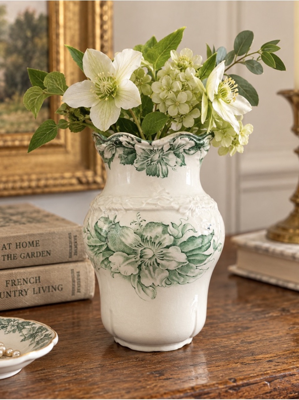 Antique Dudson Wilcox & Till Clematis Green Transferware Vase England 1900s